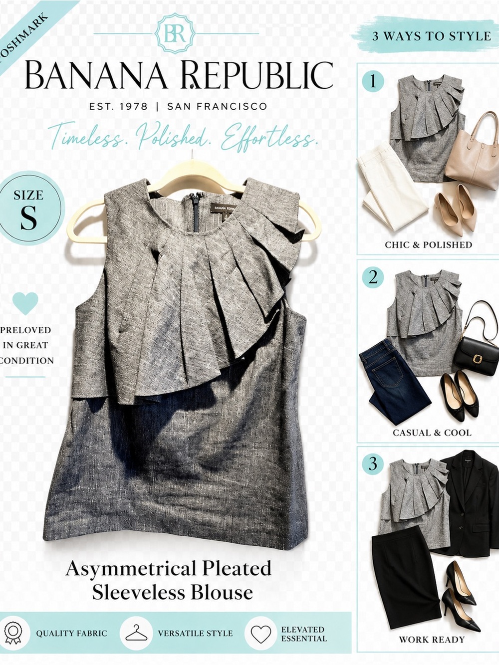 Banana Republic Gray Asymmetrical Pleated Sleeveless Blouse